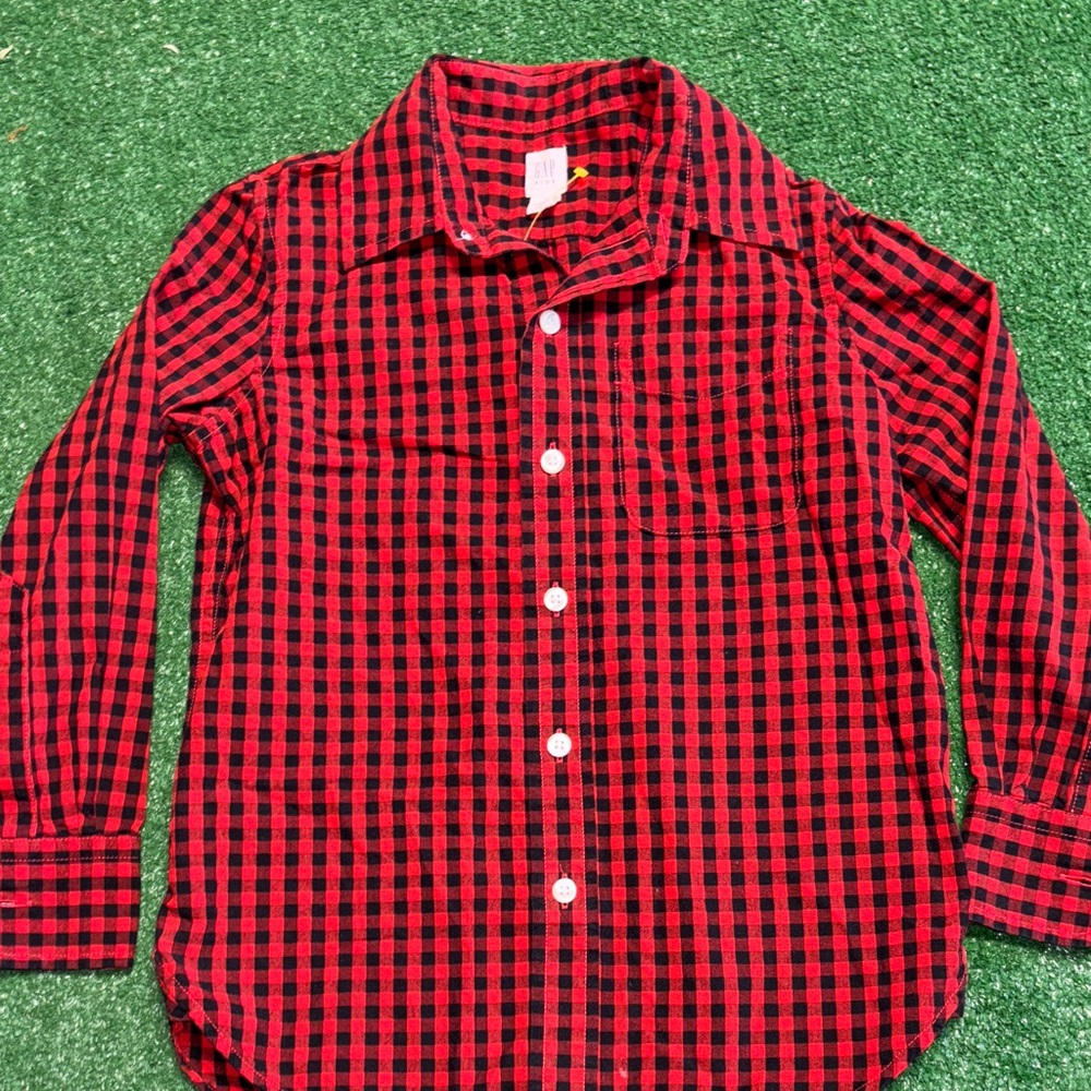 GAP Red and Black Checkered Kids Button Up Shirt plaid